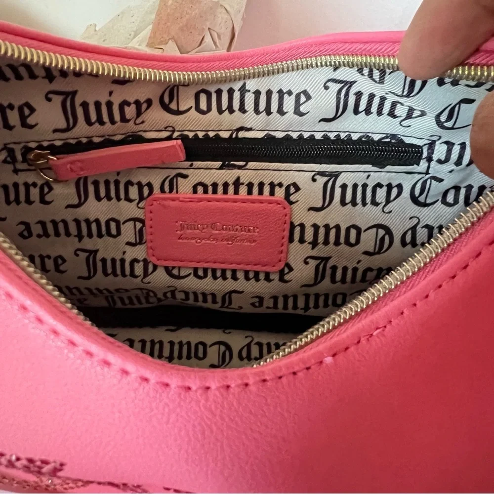 Juicy Couture NWT Pink Obsession Crescent Style Shoulder Bag with Rhinestones - Picture 6 of 10